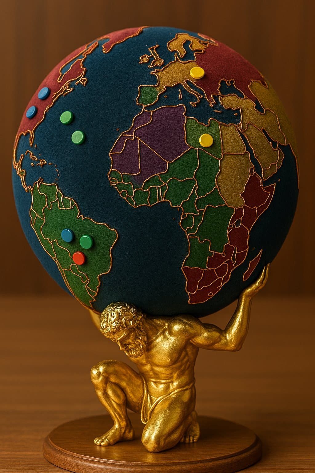 Atlas erguendo o globo de territórios com marcadores