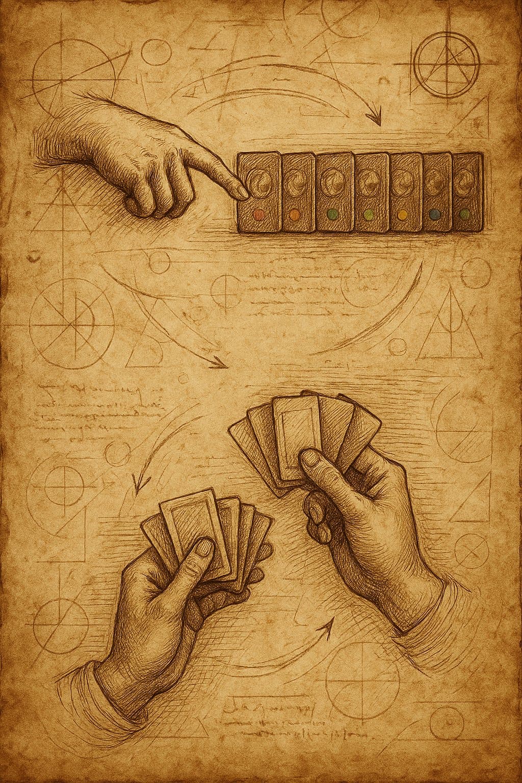 Esboço estilo renascentista do ritual de jogo das cartas